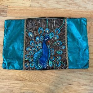Teal brown Peacock embellished pillow case cover